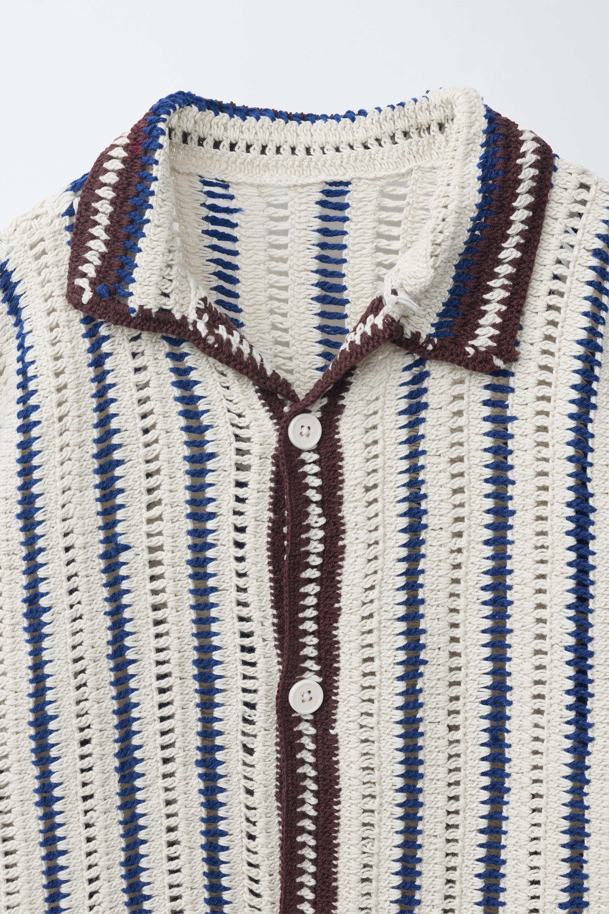 STRIPED CROCHET KNIT OVERSHIRT
